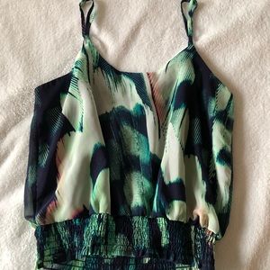 Green and dark blue design tank with ruffle waistline